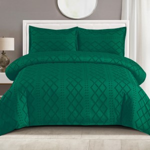 Lenjerie de Pat Premium, Bumbac Finet, Smocuri Brodate, 4 Piese, cu ELASTIC, Nesifonabilă și Durabilă, Elegance, Verde Smarald