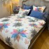 Lenjerie Pat Dublu,  FINET, 6 piese, Alb, Bleumarin, Gri, Roz, Flori din Frunze [9]