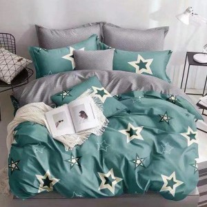 Lenjerie pat dublu, bumbac satinat, cu doua feţe, 4 piese,  Menta, Gri, stele