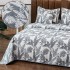 Cuvertură Pat Dublu, Bumbac cu In, Model Brodat Direct în Tesătură, 230x250 cm, 2 fete de perna 52x72cm, 2 fete de perna 46x46cm, Alb, Gri, Frunze [2]
