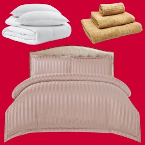 Pachetul Hotel EXPERIENCE: Lenjerie Pat Dublu, 4 piese din Damasc Finetat + Pilota 200x230cm + 2 Perne 50x70cm + 3 Prosoape din Bumbac, AT-156