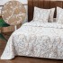 Cuvertură Pat Dublu, Bumbac cu In, Model Brodat Direct în Tesătură, 230x250 cm, 2 fete de perna 52x72cm, 2 fete de perna 46x46cm, Alb, Bej, Crengute [2]