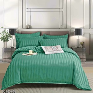 Lenjerie HoReCa, pat dublu, Damasc Finetat Deluxe cu Elastic, 6 piese, Verde