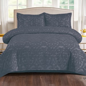 Lenjerie de Pat Premium, Bumbac Finet, Smocuri Brodate, 4 Piese, Nesifonabilă și Durabilă, Royal, Antracit