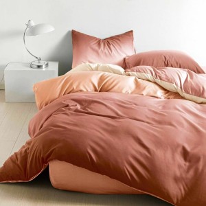 Lenjerie pat dublu, bumbac satinat,  cu elastic, Caramiziu, degrade