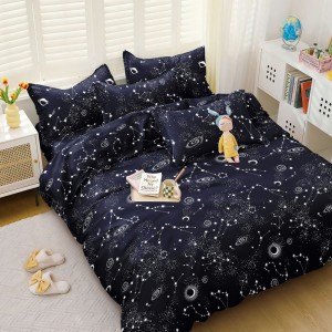 Lenjerie pat dublu cu doua feţe, bumbac satinat, 4 piese,  Bleumarin, stelute