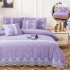 Lenjerie pat dublu,  Fin cu Dantela si Broderie Rafinata, CEARSAF CU ELASTIC, 6 piese, Lila [2]