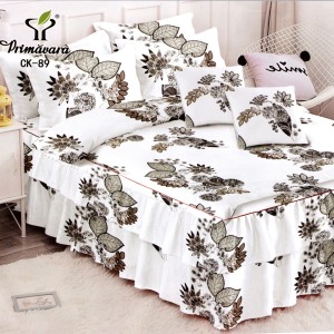 Lenjerie Premium Pat Dublu  FINET, 6 Piese – Volănașe Sofisticate, Fixare Perfectă cu Elastic, Alb, Gri, Frunze