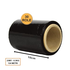 Set 30 Role Folie Stretch Neagră, 100mm, 23my, 0.3kg, 134ml