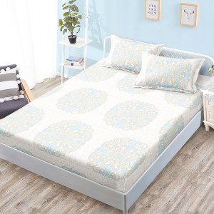 Cearsaf cu elastic, Bumbac FINET, 160x200cm, 2 fete de perne 50x70cm, Bej, Bleu, Model Clasic