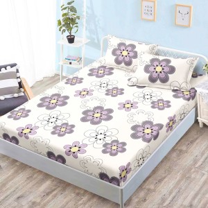 Cearsaf cu elastic, Bumbac FINET, 160x200cm, 2 fete de perne 50x70cm, Crem, Flori