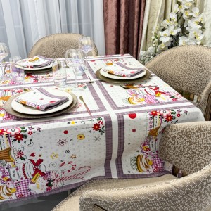 Set Față de Masă din Bumbac Imprimat cu 6 Șervețele – Eleganță și Calitate pentru Mese Perfecte, Alb, Holiday Set Față de Masă din Bumbac Imprimat cu 6 Șervețele – Eleganță și Calitate pentru Mese Perfecte, Alb, Holiday