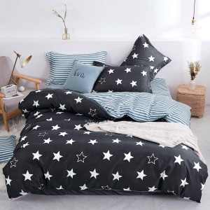 Lenjerie pat dublu, bumbac satinat,  cu elastic, Negru, stelute