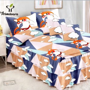 Lenjerie Premium Pat Dublu  FINET, 6 Piese – Volănașe Sofisticate, Fixare Perfectă cu Elastic, Bej, Albastru, Roz, Vulpițe, Forme Geometrice, Norisori