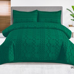 Lenjerie de Pat Premium, Bumbac Finet, Smocuri Brodate, 4 Piese, Nesifonabilă și Durabilă, Zig-Zag, Verde Smarald