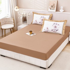 Cearsaf cu elastic, FINET, 160x200cm, UNI + 2 fete de perne 50x70cm, cu Model Floral, Maro