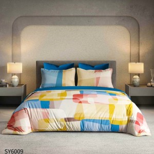 Lenjerie pat dublu,  FINET, Imprimeu Digital, cu ELASTIC, Galben, Bleu, Roz, Forme Geometrice