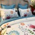 Lenjerie pat dublu,  FINET, Imprimeu Digital, cu ELASTIC, Alb, Albastru, Flori [9]