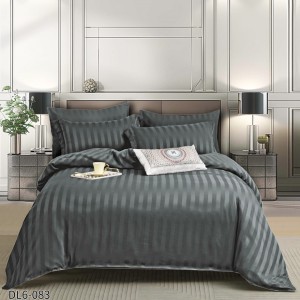 Lenjerie HoReCa, pat dublu, Damasc Finetat Deluxe cu Elastic, 6 piese, Gri inchis