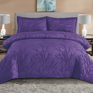 Lenjerie de Pat Premium, Bumbac Finet, Smocuri Brodate, 4 Piese, cu ELASTIC, Nesifonabilă și Durabilă, Tree, Indigo