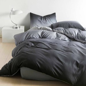 Lenjerie pat dublu, bumbac satinat,  cu elastic, Gri, degrade