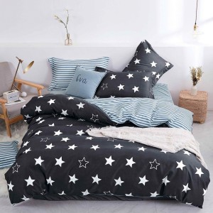 Lenjerie pat dublu cu doua feţe, bumbac satinat, 4 piese,  Gri, stelute