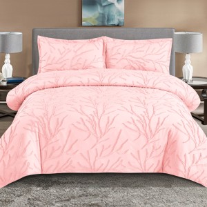 Lenjerie de Pat Premium, Bumbac Finet, Smocuri Brodate, 4 Piese, cu ELASTIC, Nesifonabilă și Durabilă, Tree, Banan