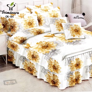 Lenjerie Premium Pat Dublu  FINET, 6 Piese – Volănașe Sofisticate, Fixare Perfectă cu Elastic, Alb, Galben, Flori