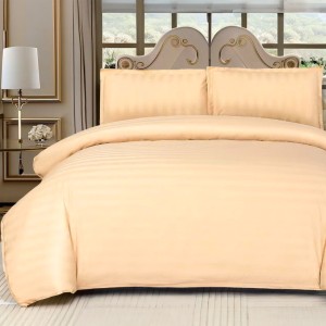 Lenjerie HoReCa, pat dublu, Damasc Finetat Deluxe cu Elastic, 4 piese, Crem