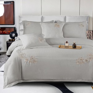 Lenjerie Pat Dublu, Bumbac Neted Fin, Broderie Rafinata, CEARSAF CU ELASTIC, 6 piese, Gri