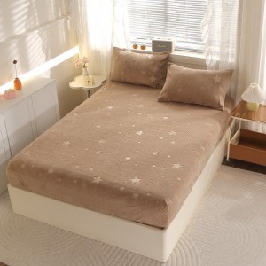 Cearșaf Cocolino cu Elastic „Ploaie de Stele” – Ultra-Moale, Pufos și Călduros, 180x200 cm + 2 Fețe de Pernă 50x70 cm, Maro