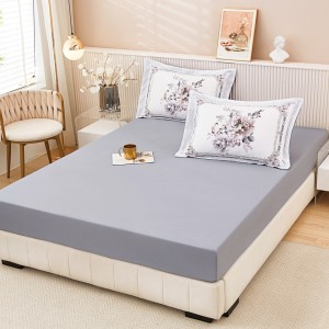 Cearsaf cu elastic, FINET, 160x200cm, UNI + 2 fete de perne 50x70cm, cu Model Floral, Gri