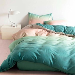 Lenjerie pat dublu, bumbac satinat,  cu elastic, verde, degrade