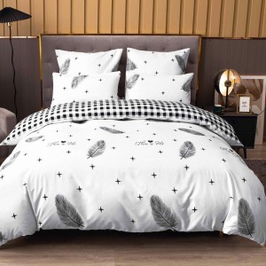 Lenjerie pat dublu, bumbac satinat,  cu elastic, Alb, pene