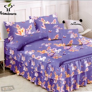 Lenjerie Premium Pat Dublu  FINET, 6 Piese – Volănașe Sofisticate, Fixare Perfectă cu Elastic, Mov, Flori