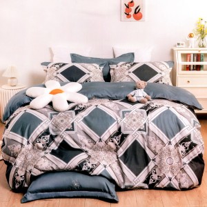 Lenjerie pat dublu, bumbac satinat, cu doua feţe, 4 piese,  Bleumarin, Gri, Model Clasic