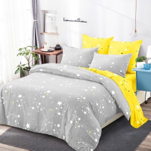 Lenjerie Pat Dublu, FINET, 6 piese, Gri, Galben, Constelatii Lenjerie Pat Dublu, FINET, 6 piese, Gri, Galben, Constelatii