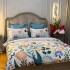 Lenjerie pat dublu,  FINET, Imprimeu Digital, cu ELASTIC, Alb, Albastru, Flori [7]