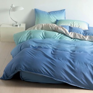 Lenjerie pat 1 PERSOANA,  FINET, 4 piese, cu ELASTIC, Bleu, degrade