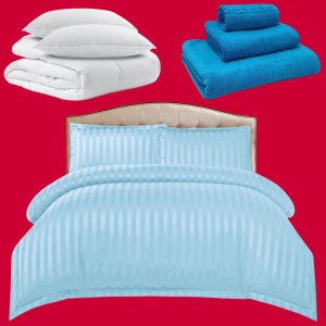 Pachetul Hotel EXPERIENCE: Lenjerie Pat Dublu, 4 piese din Damasc Finetat + Pilota 200x230cm + 2 Perne 50x70cm + 3 Prosoape din Bumbac, AT-128