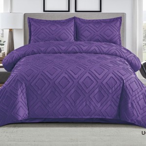 Lenjerie de Pat Premium, Bumbac Finet, Smocuri Brodate, 4 Piese, Nesifonabilă și Durabilă, Geometry, Indigo