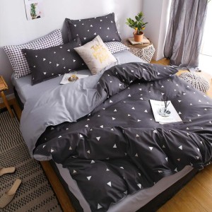 Lenjerie pat dublu, bumbac satinat,  cu elastic, Gri, forme geometrice