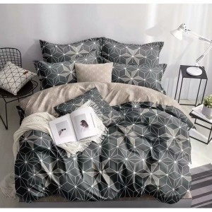 Lenjerie pat dublu, bumbac satinat, cu doua feţe, 4 piese,  Gri, forme geometrice