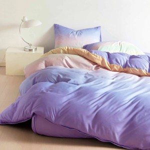 Lenjerie pat dublu, bumbac satinat,  cu elastic, Lila, degrade