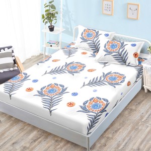 Cearsaf cu elastic, Bumbac FINET, 160x200cm, 2 fete de perne 50x70cm, Alb, Pene