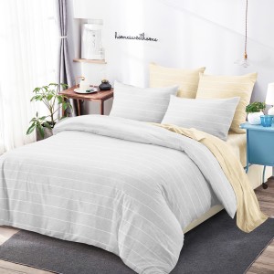 Lenjerie Pat Dublu, FINET, 6 piese, Gri, Bej, Dungi, Linii