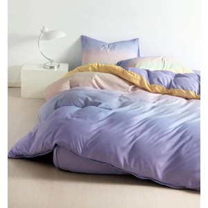 Lenjerie pat dublu, bumbac satinat, cu doua feţe, 4 piese,  Roz, Lila, degrade