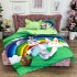 Lenjerie de Pat Dublu,  Finet, Imprimeu Digital, 4 Piese, Verde, Albastru, Curcubeu, Iepuraș cu Cos de Oua [9]