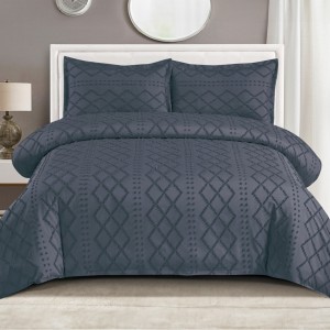 Lenjerie de Pat Premium, Bumbac Finet, Smocuri Brodate, 4 Piese, cu ELASTIC, Nesifonabilă și Durabilă, Elegance, Antracit