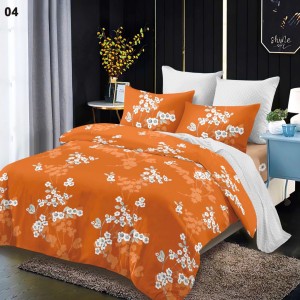 Lenjerie pat dublu,  FINET, cu elastic, 6 piese, Cărămiziu, Gri, Flori